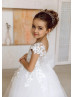 Pearl Beaded Ivory Lace Tulle Flower Girl Dress